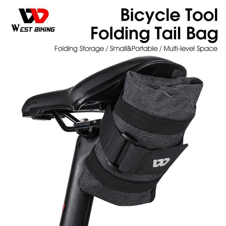 WEST BIKING Ultralight Folding Bike Saddle Bag - 92g Compact Tool Organizer - 600D Scratch-Resistant Polyester Tail Pouch for MTB &amp; Road Bikes
