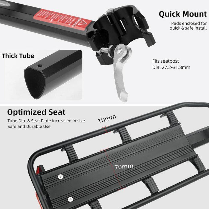 Deemount 50KG High-Load Bike Cargo Rack - Aluminum Alloy Rear Luggage Carrier - Height &amp; Length Adjustable for 20-29 inch MTB &amp; Road Bikes