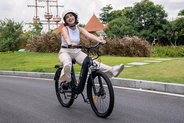 DYU C1 26 Inch Step-Thru City Electric Bike with Shimano 7-Speed for Multi-Terrain Use