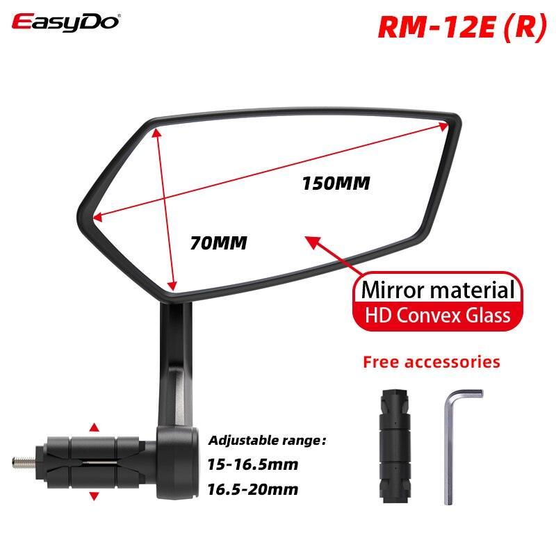 EasyDo 360° Rotating Bike Handlebar Mirror - HD Glass Rear View Mirror for Road &amp; MTB - Anti-Shake &amp; Wide Angle Safety Mirror - Fits 15-24.5mm Bars