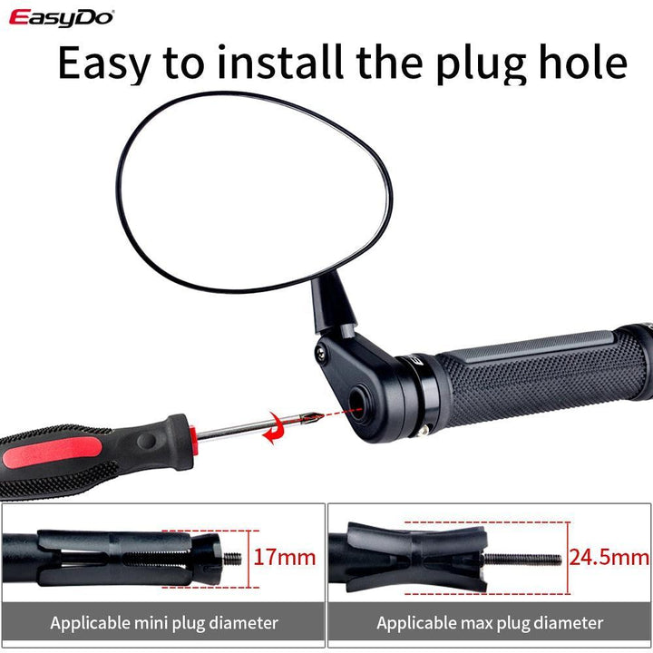 EasyDo 360° Rotating Bike Handlebar Mirror - HD Glass Rear View Mirror for Road &amp; MTB - Anti-Shake &amp; Wide Angle Safety Mirror - Fits 15-24.5mm Bars
