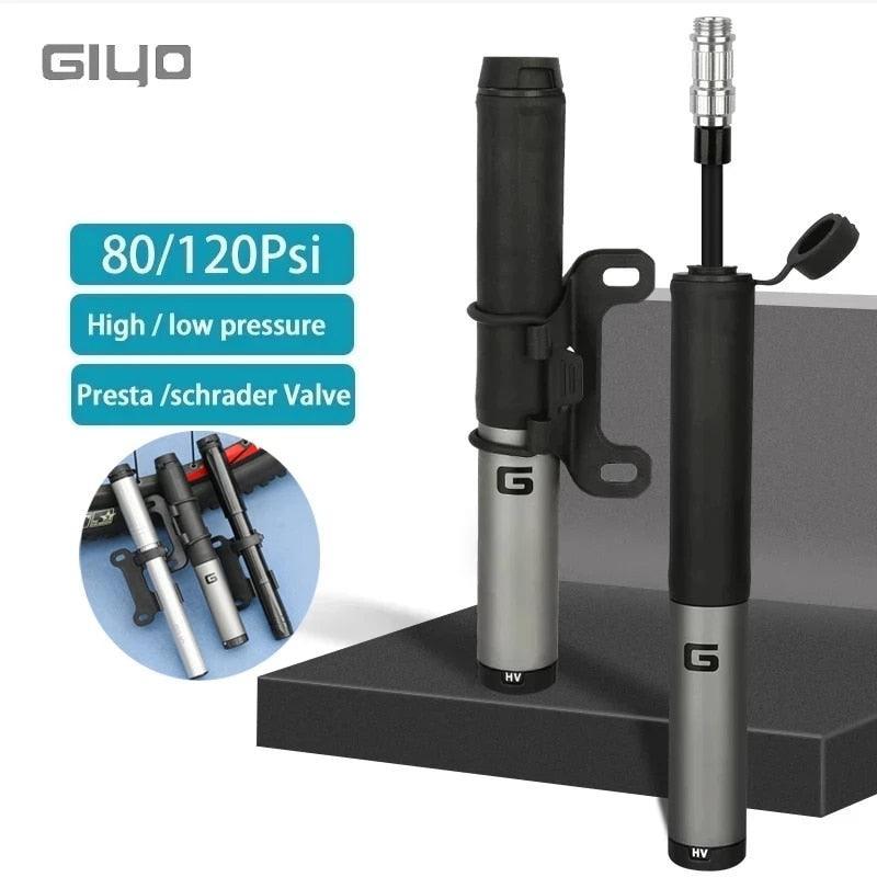 GIYO 120psi Portable Mini Bike Pump - Ultralight Aluminum Alloy Inflator - Hidden Hose Design for Presta &amp; Schrader Valves (GP-89/871A/GM-571E)