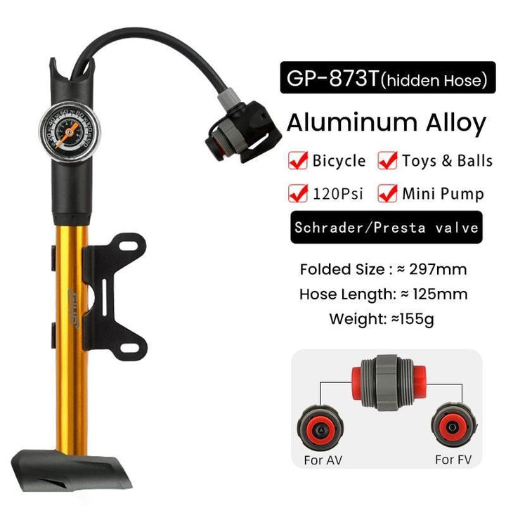 GIYO 120psi Portable Mini Bike Pump - Ultralight Aluminum Alloy Inflator - Hidden Hose Design for Presta &amp; Schrader Valves (GP-89/871A/GM-571E)