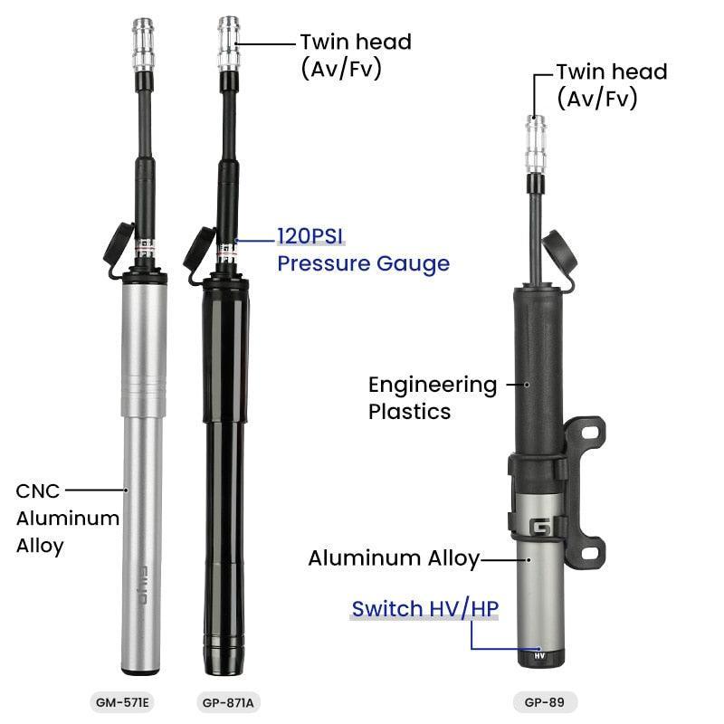 GIYO 120psi Portable Mini Bike Pump - Ultralight Aluminum Alloy Inflator - Hidden Hose Design for Presta &amp; Schrader Valves (GP-89/871A/GM-571E)