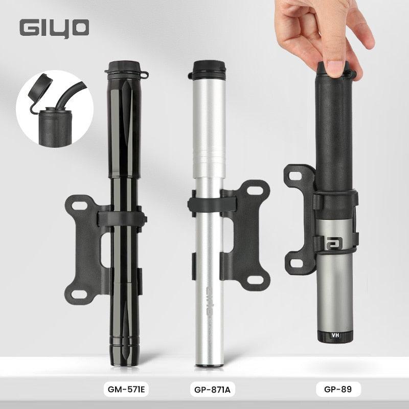 GIYO 120psi Portable Mini Bike Pump - Ultralight Aluminum Alloy Inflator - Hidden Hose Design for Presta &amp; Schrader Valves (GP-89/871A/GM-571E)