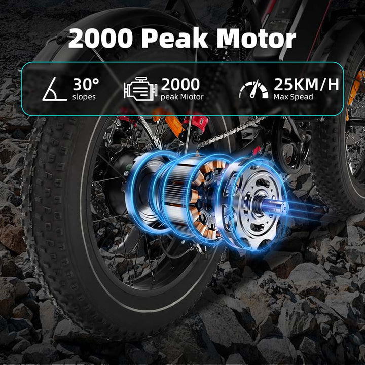 EBIKESZ S8-Dual 20-Inch Fat Tire AWD Electric Bike with 2000W Dual Motor and 48V 25Ah Battery