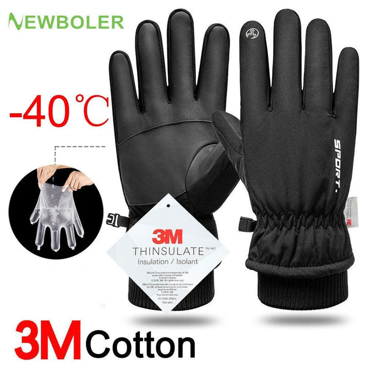 NEWBOLER -40℃ Winter Cycling Gloves - 100% Waterproof &amp; Windproof - 3M Thinsulate Thermal Fleece - Sensitive Ten-Finger Touchscreen for Skiing &amp; MTB