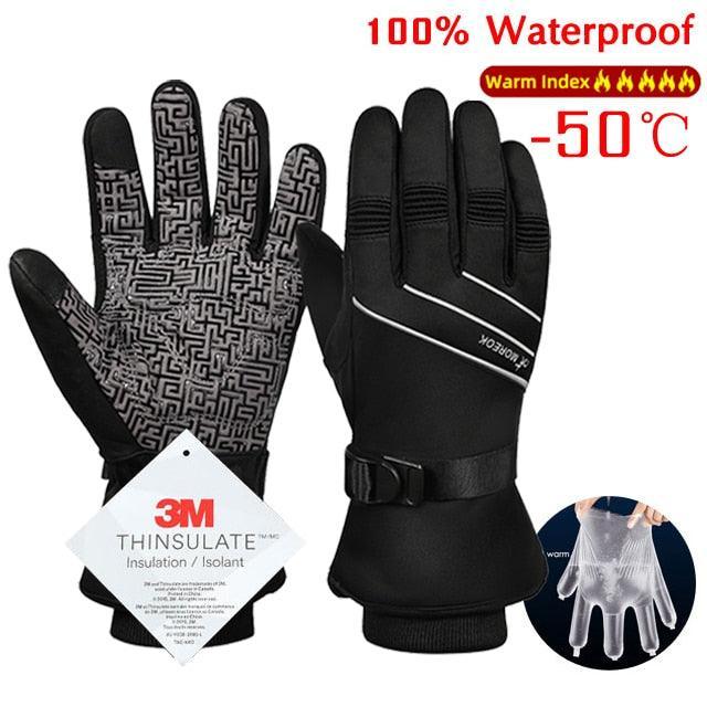 NEWBOLER -40℃ Winter Cycling Gloves - 100% Waterproof &amp; Windproof - 3M Thinsulate Thermal Fleece - Sensitive Ten-Finger Touchscreen for Skiing &amp; MTB