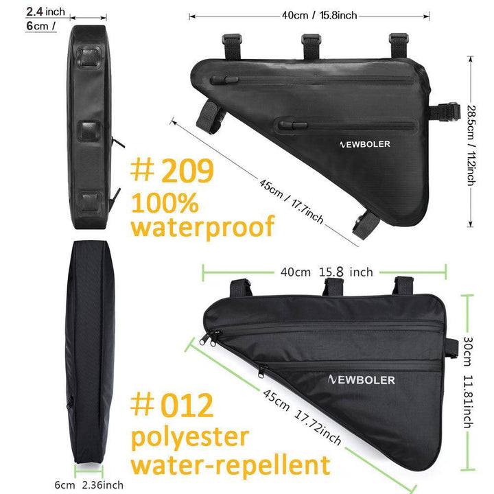 NEWBOLER Full Waterproof Bike Frame Bag - AS-017A Large Capacity Triangle Bag - 600D Nylon Seamless Pannier for MTB &amp; Road Bikepacking (1L-10L)