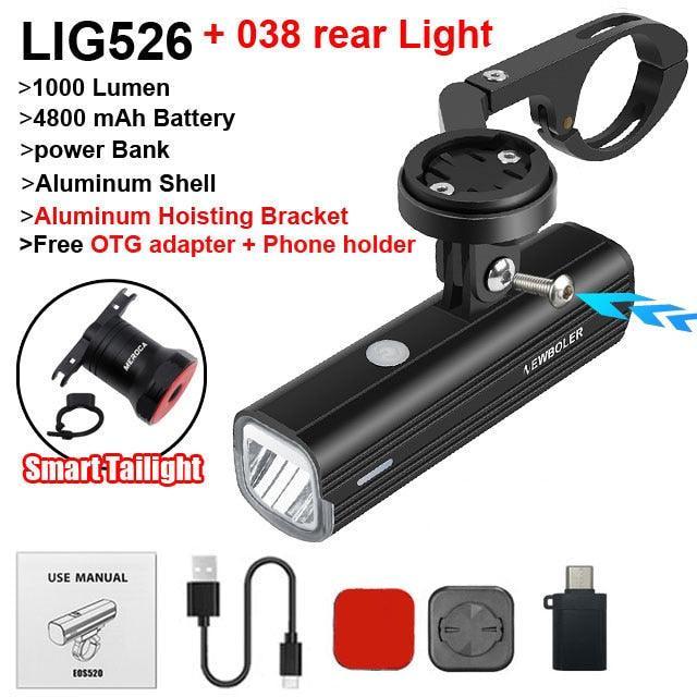 NEWBOLER 1000 Lumen Bicycle Light - 4800mAh High Capacity Battery - USB-C Rechargeable with Power Bank Function - Anti-Glare High/Low Beam Bike Lamp