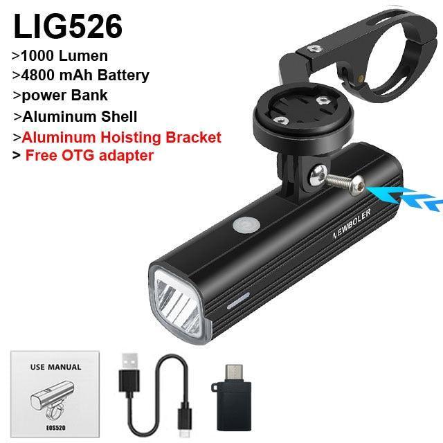 NEWBOLER 1000 Lumen Bicycle Light - 4800mAh High Capacity Battery - USB-C Rechargeable with Power Bank Function - Anti-Glare High/Low Beam Bike Lamp