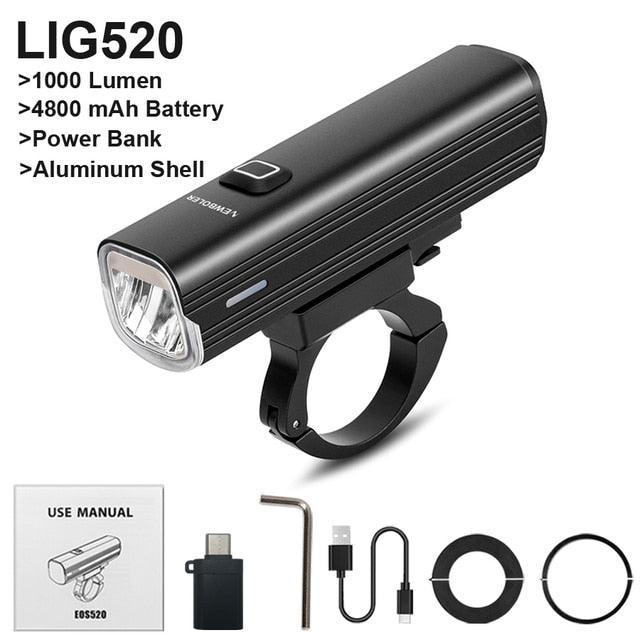 NEWBOLER 1000 Lumen Bicycle Light - 4800mAh High Capacity Battery - USB-C Rechargeable with Power Bank Function - Anti-Glare High/Low Beam Bike Lamp