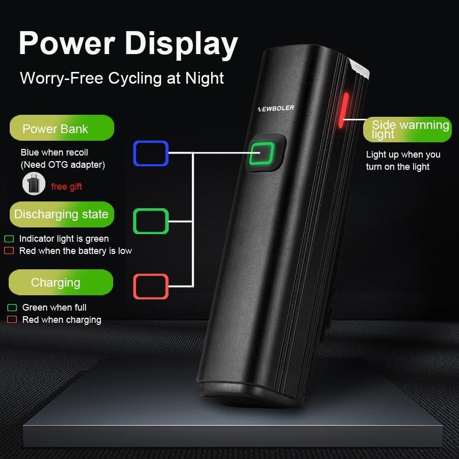 NEWBOLER 1000 Lumen Bicycle Light - 4800mAh High Capacity Battery - USB-C Rechargeable with Power Bank Function - Anti-Glare High/Low Beam Bike Lamp