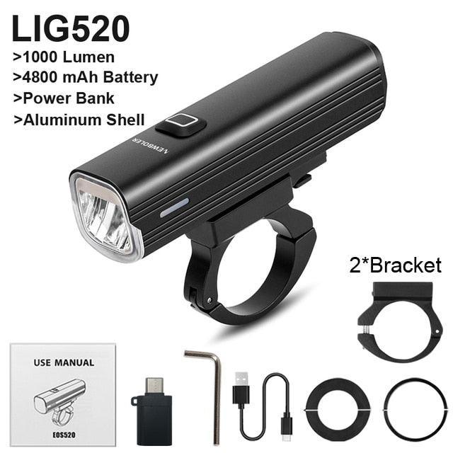 NEWBOLER 1000 Lumen Bicycle Light - 4800mAh High Capacity Battery - USB-C Rechargeable with Power Bank Function - Anti-Glare High/Low Beam Bike Lamp