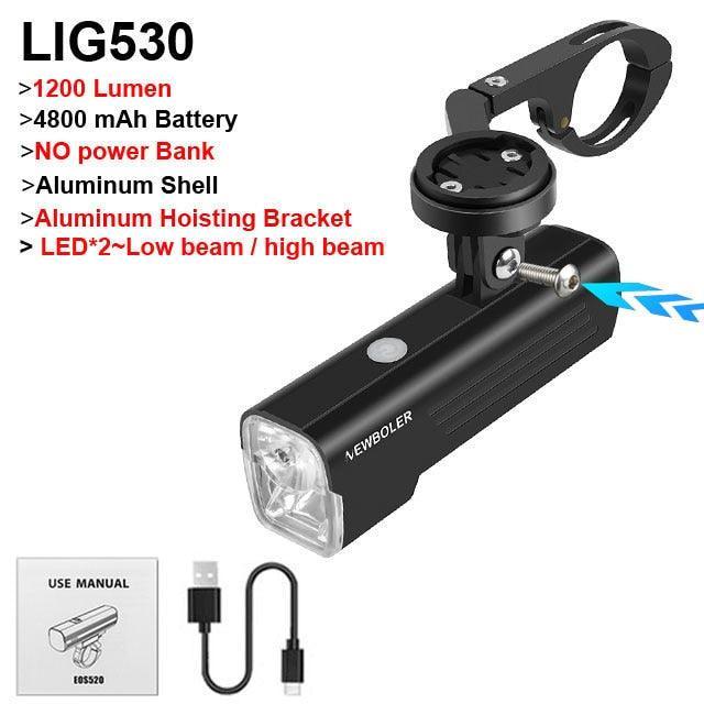 NEWBOLER 1000 Lumen Bicycle Light - 4800mAh High Capacity Battery - USB-C Rechargeable with Power Bank Function - Anti-Glare High/Low Beam Bike Lamp