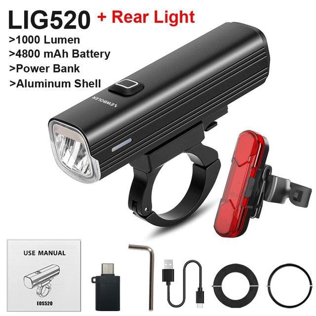 NEWBOLER 1000 Lumen Bicycle Light - 4800mAh High Capacity Battery - USB-C Rechargeable with Power Bank Function - Anti-Glare High/Low Beam Bike Lamp