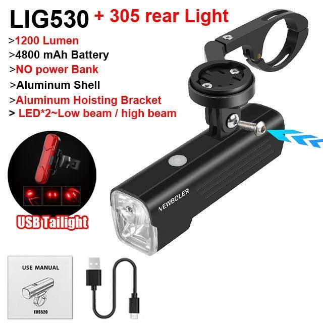 NEWBOLER 1000 Lumen Bicycle Light - 4800mAh High Capacity Battery - USB-C Rechargeable with Power Bank Function - Anti-Glare High/Low Beam Bike Lamp