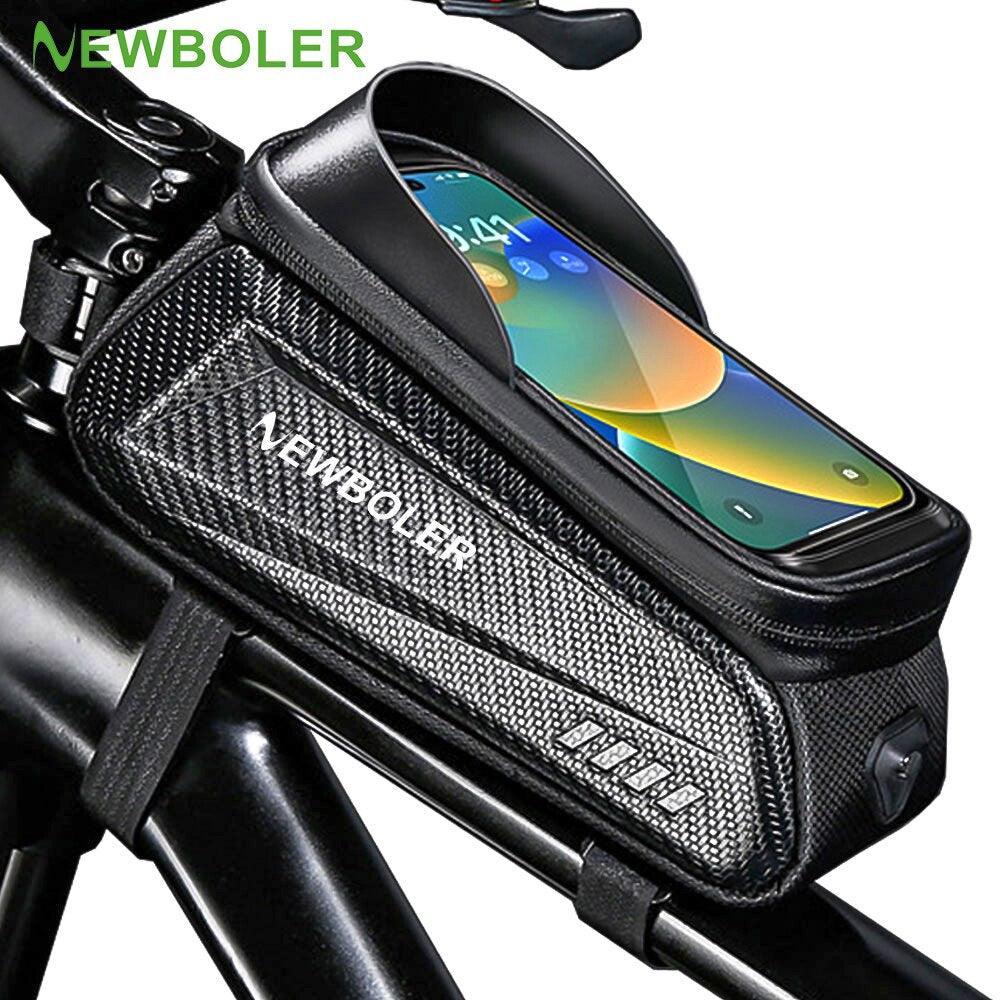 NEWBOLER 1.8L Waterproof Bike Frame Bag - Sensitive TPU Touchscreen (Up to 7.2") - EVA Hard Shell Top Tube Bag with Sun Visor &amp; Headphone Port