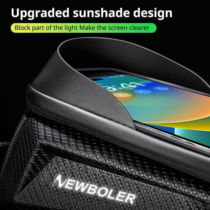 NEWBOLER 1.8L Waterproof Bike Frame Bag - Sensitive TPU Touchscreen (Up to 7.2") - EVA Hard Shell Top Tube Bag with Sun Visor &amp; Headphone Port