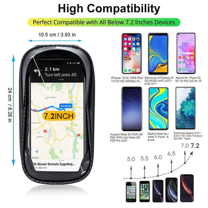NEWBOLER 1.8L Waterproof Bike Frame Bag - Sensitive TPU Touchscreen (Up to 7.2") - EVA Hard Shell Top Tube Bag with Sun Visor &amp; Headphone Port