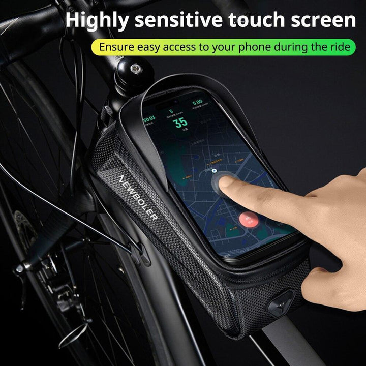 NEWBOLER 1.8L Waterproof Bike Frame Bag - Sensitive TPU Touchscreen (Up to 7.2") - EVA Hard Shell Top Tube Bag with Sun Visor &amp; Headphone Port