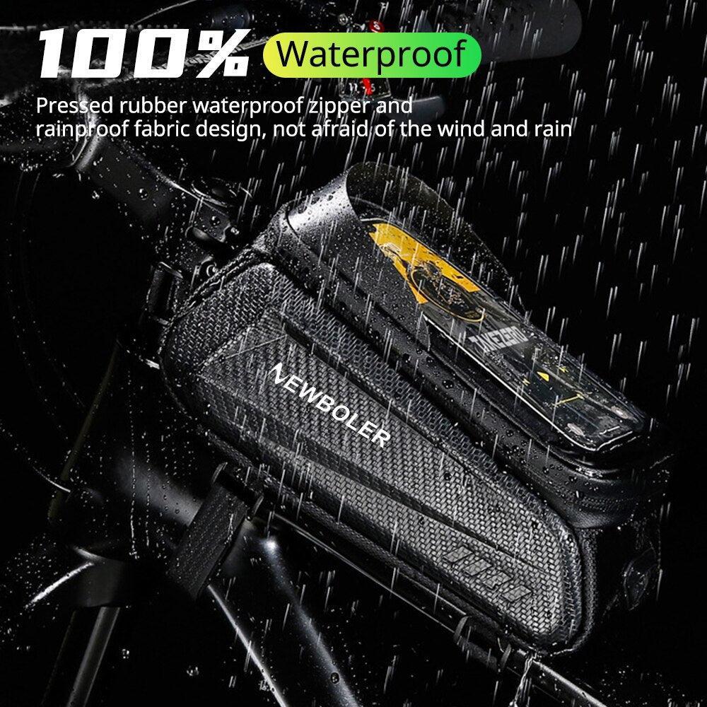 NEWBOLER 1.8L Waterproof Bike Frame Bag - Sensitive TPU Touchscreen (Up to 7.2") - EVA Hard Shell Top Tube Bag with Sun Visor &amp; Headphone Port