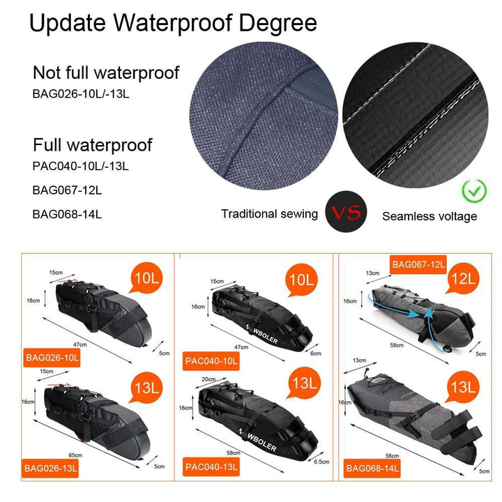 NEWBOLER Large Capacity Bicycle Saddle Bag - 1.5L-13L Professional Bikepacking Seat Bag - 100% Waterproof PVC/TPU Rear Pannier for MTB &amp; Road
