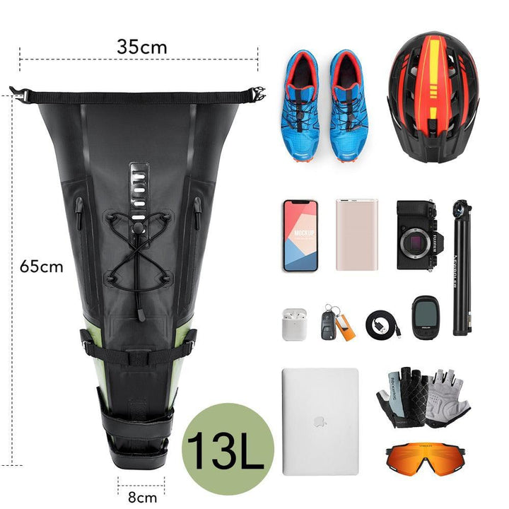 NEWBOLER 13L Bikepacking Saddle Bag - 100% Waterproof 500D PVC Tail Bag - Anti-Sway Seat Pack for Touring, MTB &amp; Long Distance Cycling