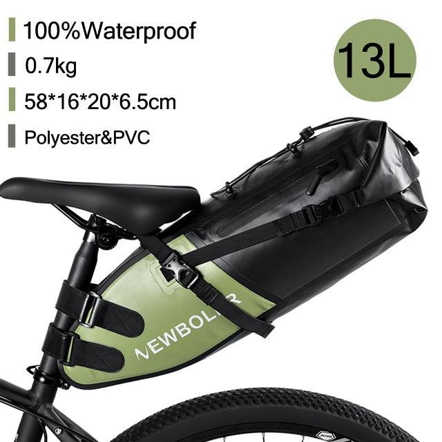 NEWBOLER 13L Bikepacking Saddle Bag - 100% Waterproof 500D PVC Tail Bag - Anti-Sway Seat Pack for Touring, MTB &amp; Long Distance Cycling
