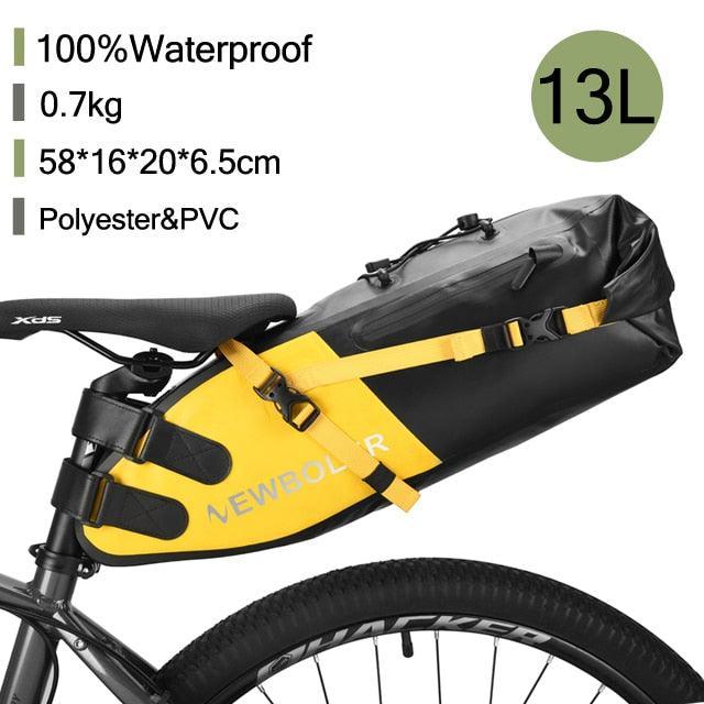 NEWBOLER 13L Bikepacking Saddle Bag - 100% Waterproof 500D PVC Tail Bag - Anti-Sway Seat Pack for Touring, MTB &amp; Long Distance Cycling