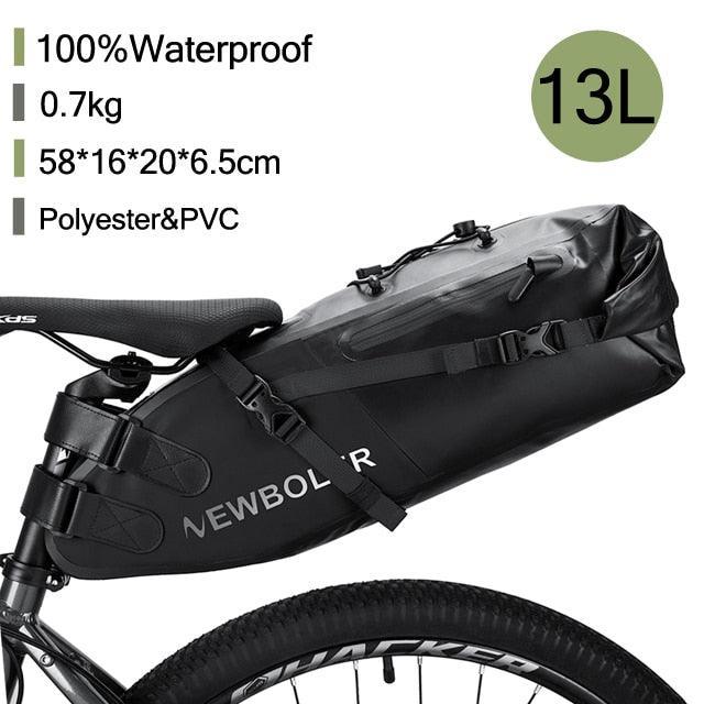 NEWBOLER 13L Bikepacking Saddle Bag - 100% Waterproof 500D PVC Tail Bag - Anti-Sway Seat Pack for Touring, MTB &amp; Long Distance Cycling