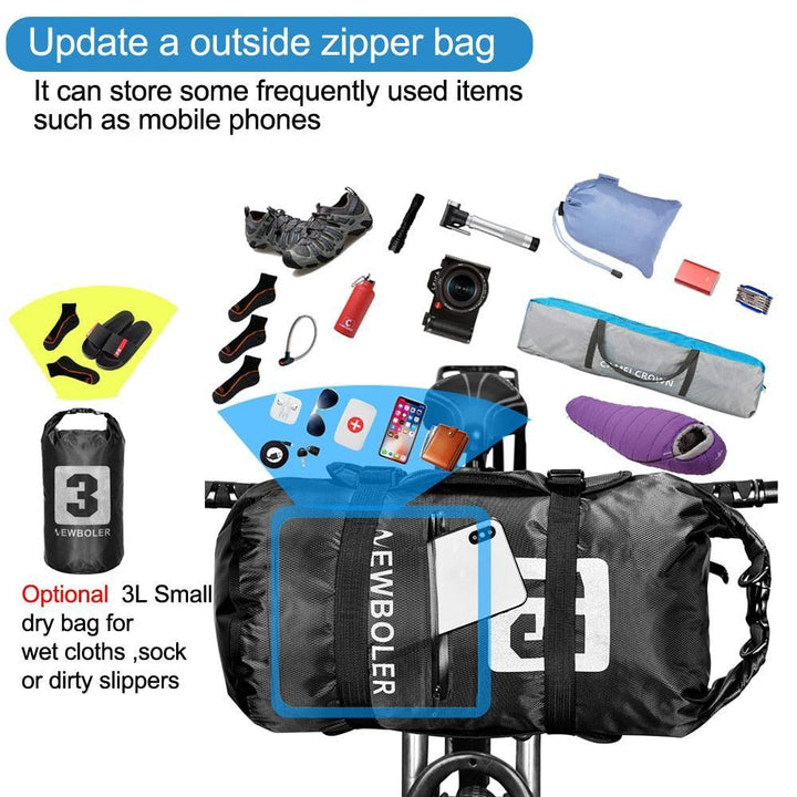 NEWBOLER 10L/15L/20L Waterproof Bike Handlebar Bag - IPX7 Dry Bag System - Ultralight Bikepacking Front Tube Bag with Reflective Design - Fits MTB &amp; Road Bike