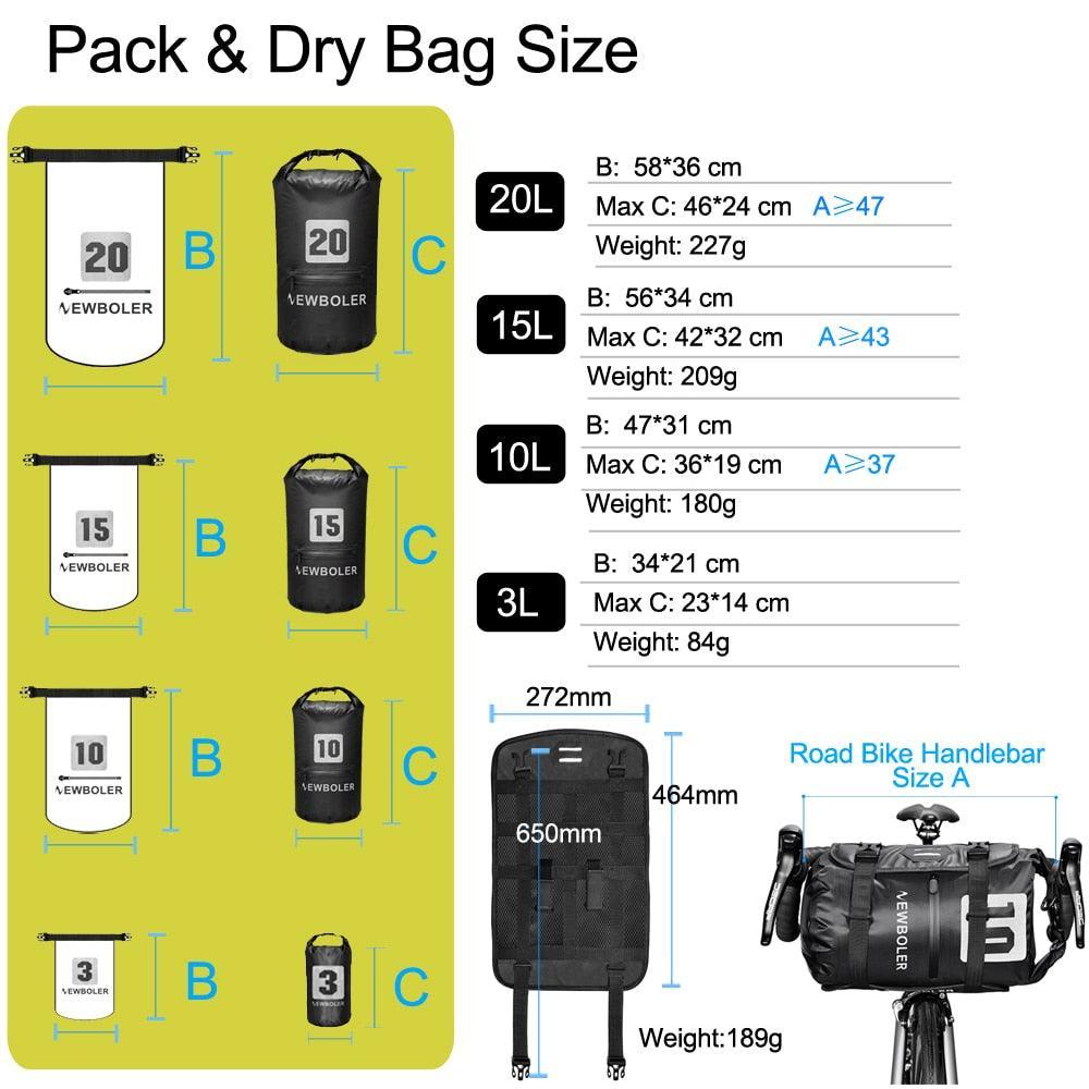 NEWBOLER 10L/15L/20L Waterproof Bike Handlebar Bag - IPX7 Dry Bag System - Ultralight Bikepacking Front Tube Bag with Reflective Design - Fits MTB &amp; Road Bike