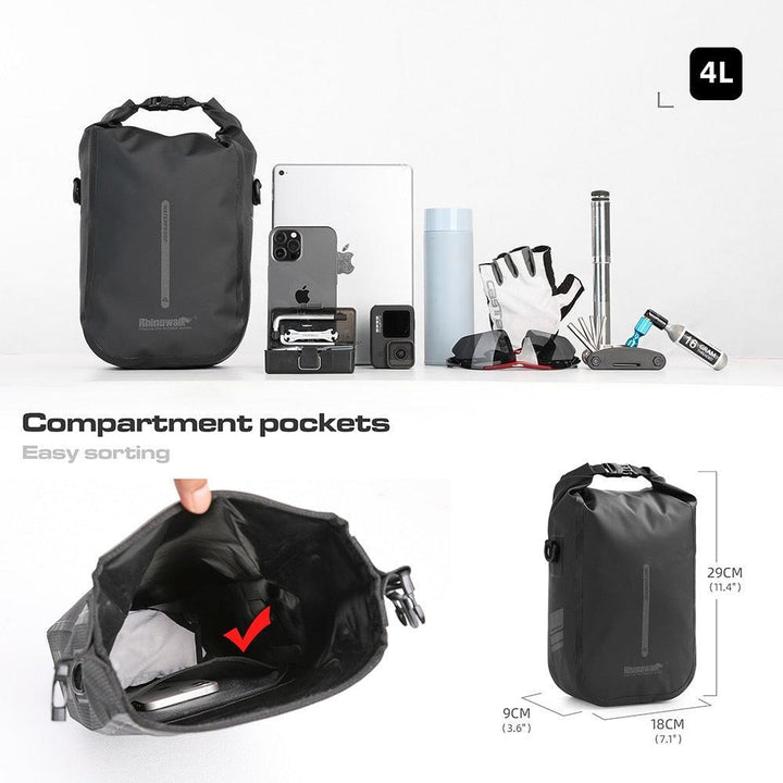 Rhinowalk Quick Release Bike Fork Bag - 4L/6L Waterproof Cargo Cage Pannier - Professional Fast-Mount Storage for MTB &amp; E-Scooter (RK404/406)