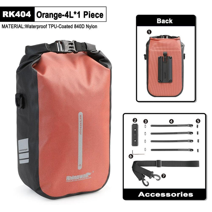 Rhinowalk Quick Release Bike Fork Bag - 4L/6L Waterproof Cargo Cage Pannier - Professional Fast-Mount Storage for MTB &amp; E-Scooter (RK404/406)