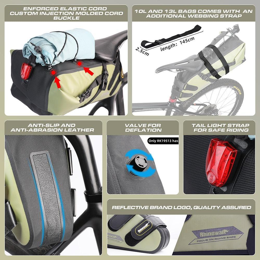 Rhinowalk RK19511/12/13 Waterproof Saddle Bag - High-Capacity Bikepacking Tail Bag - Seamless Welding Technology - Professional Rainproof Seat Pack