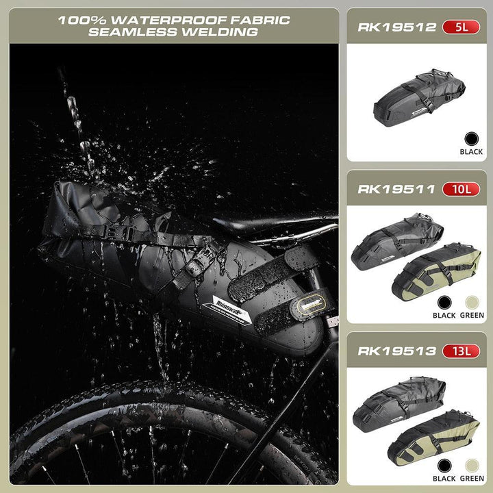 Rhinowalk RK19511/12/13 Waterproof Saddle Bag - High-Capacity Bikepacking Tail Bag - Seamless Welding Technology - Professional Rainproof Seat Pack