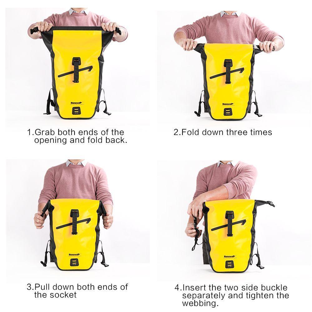RHINOWALK 20L Waterproof Pannier Bag - Professional Bike Rear Rack Carrier - Full Seam Sealed Rainproof Trunk Bag for Touring &amp; Commuting (RK19662)