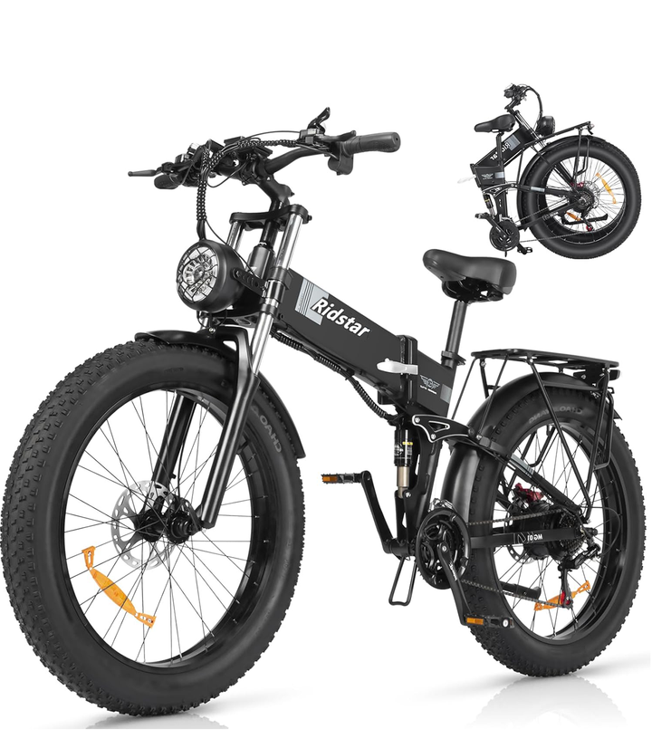 Ridstar DC26 Folding Fat Tire Mountain Electric Bike | 2000W Peak Motor, 48V 20Ah Battery