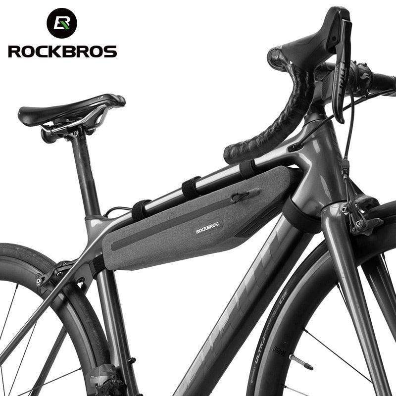 ROCKBROS 1.5L Extended Bike Frame Bag - 43cm Full Waterproof Top Tube Pouch - Seamless Welding &amp; Laminated Zipper - Ideal for Long Air Pumps &amp; Tools