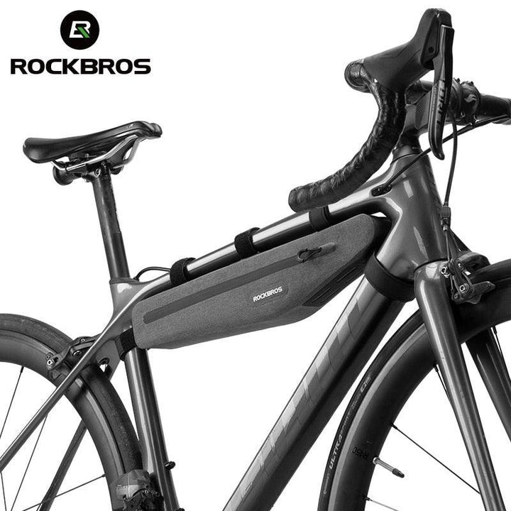 ROCKBROS 1.5L Extended Bike Frame Bag - 43cm Full Waterproof Top Tube Pouch - Seamless Welding &amp; Laminated Zipper - Ideal for Long Air Pumps &amp; Tools