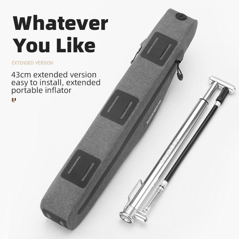 ROCKBROS 1.5L Extended Bike Frame Bag - 43cm Full Waterproof Top Tube Pouch - Seamless Welding &amp; Laminated Zipper - Ideal for Long Air Pumps &amp; Tools