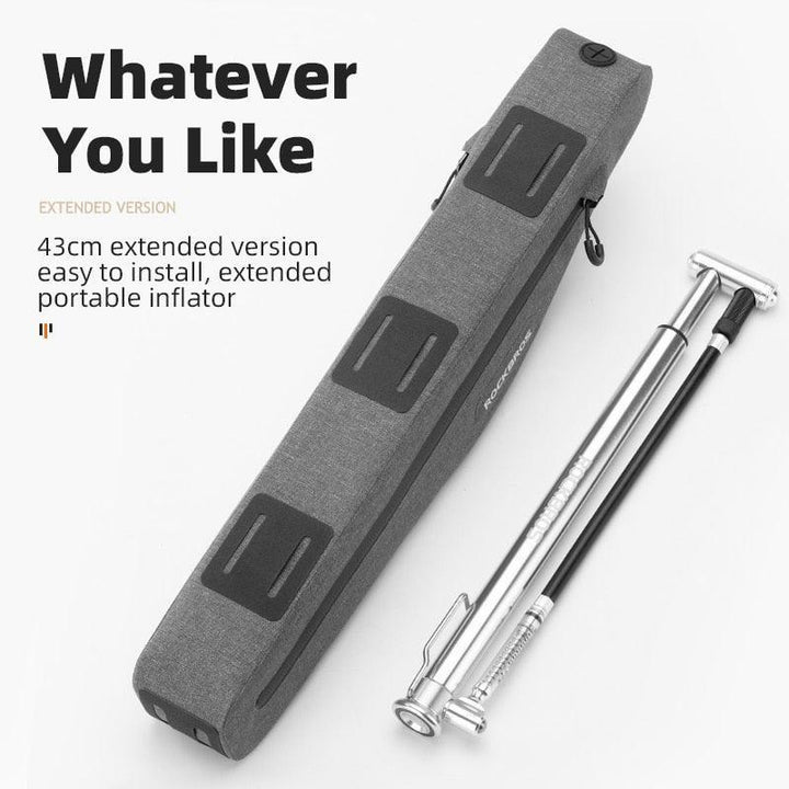 ROCKBROS 1.5L Extended Bike Frame Bag - 43cm Full Waterproof Top Tube Pouch - Seamless Welding &amp; Laminated Zipper - Ideal for Long Air Pumps &amp; Tools