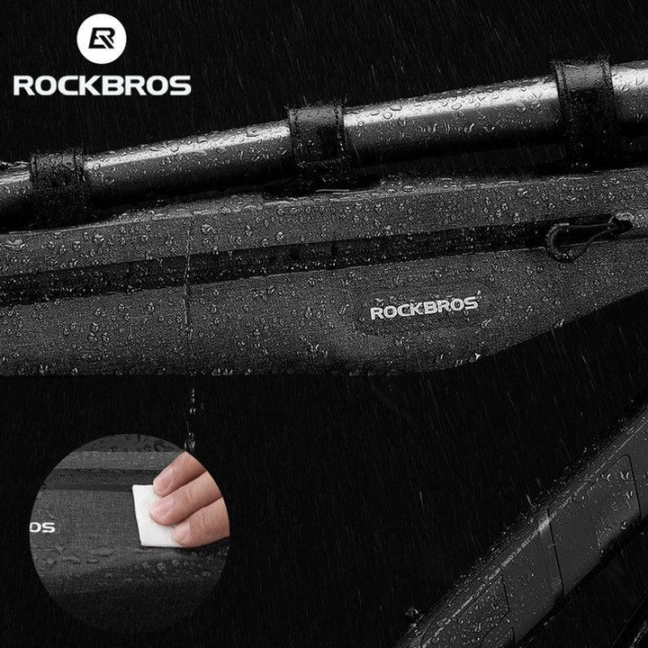 ROCKBROS 1.5L Extended Bike Frame Bag - 43cm Full Waterproof Top Tube Pouch - Seamless Welding &amp; Laminated Zipper - Ideal for Long Air Pumps &amp; Tools