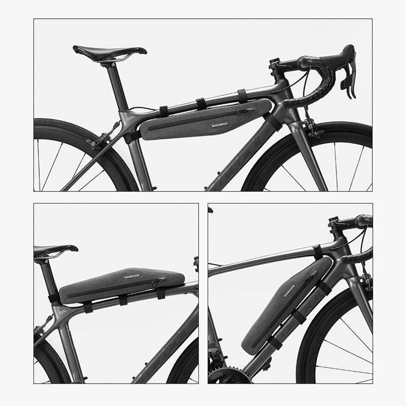 ROCKBROS 1.5L Extended Bike Frame Bag - 43cm Full Waterproof Top Tube Pouch - Seamless Welding &amp; Laminated Zipper - Ideal for Long Air Pumps &amp; Tools
