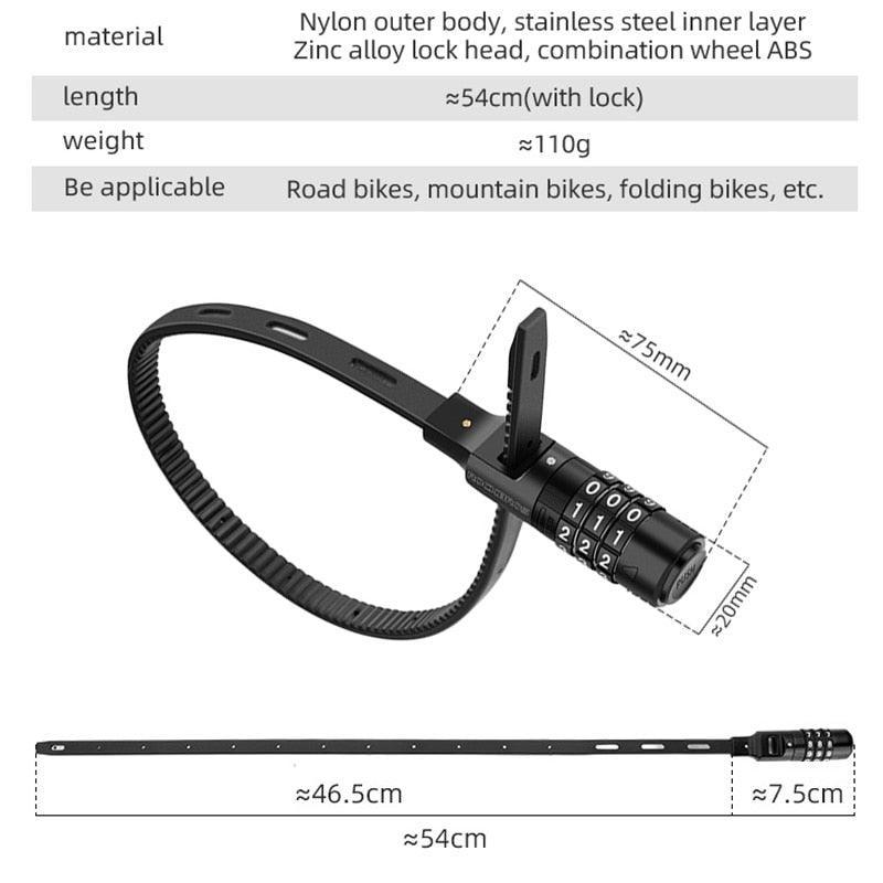 ROCKBROS Lightweight Combination Cable Tie Lock - Password Security for Bicycle &amp; Electric Scooter - Multi-use Helmet &amp; Luggage Lock