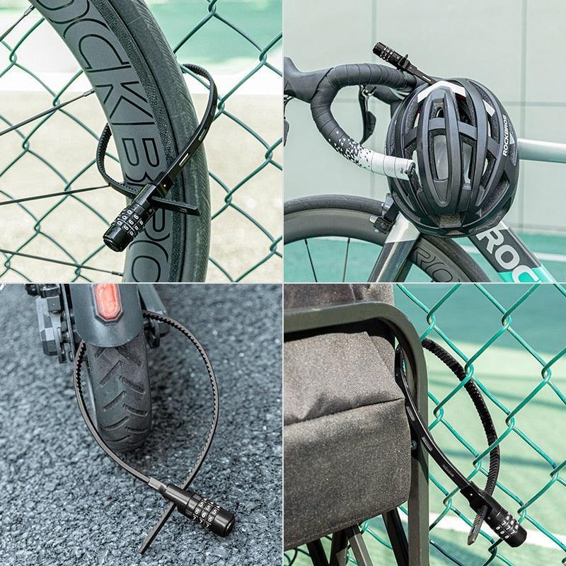 ROCKBROS Lightweight Combination Cable Tie Lock - Password Security for Bicycle &amp; Electric Scooter - Multi-use Helmet &amp; Luggage Lock