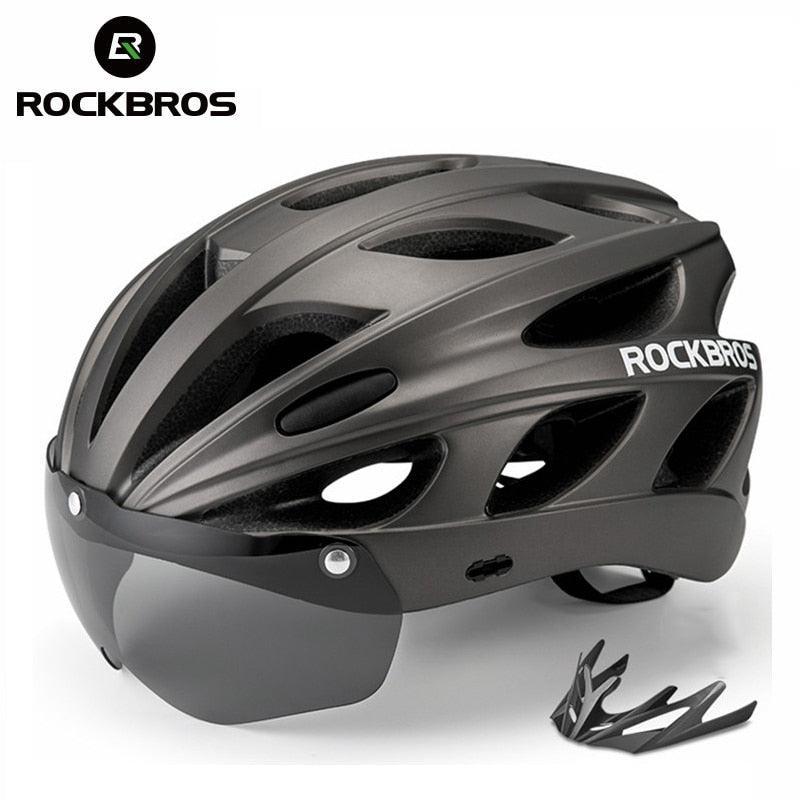 ROCKBROS Magnetic Goggles Bike Helmet - Integrally-molded MTB Road Helmet - Myopia Compatible Shield - Full Rear Coverage Safety Cap for Men &amp; Women