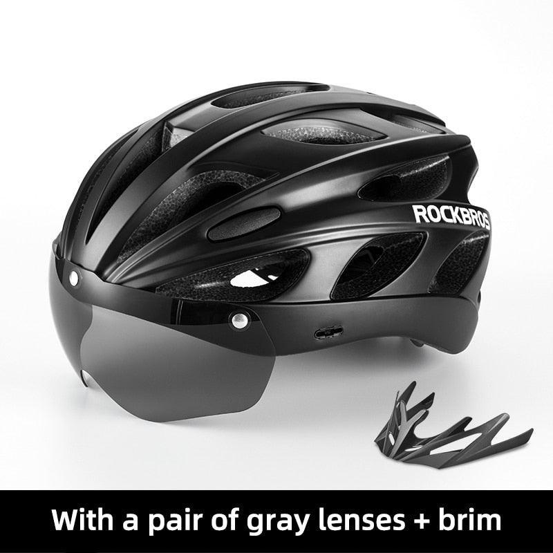 ROCKBROS Magnetic Goggles Bike Helmet - Integrally-molded MTB Road Helmet - Myopia Compatible Shield - Full Rear Coverage Safety Cap for Men &amp; Women