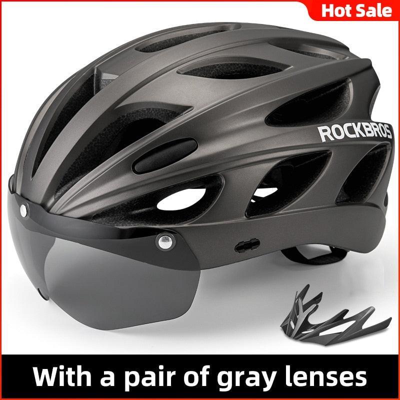 ROCKBROS Magnetic Goggles Bike Helmet - Integrally-molded MTB Road Helmet - Myopia Compatible Shield - Full Rear Coverage Safety Cap for Men &amp; Women
